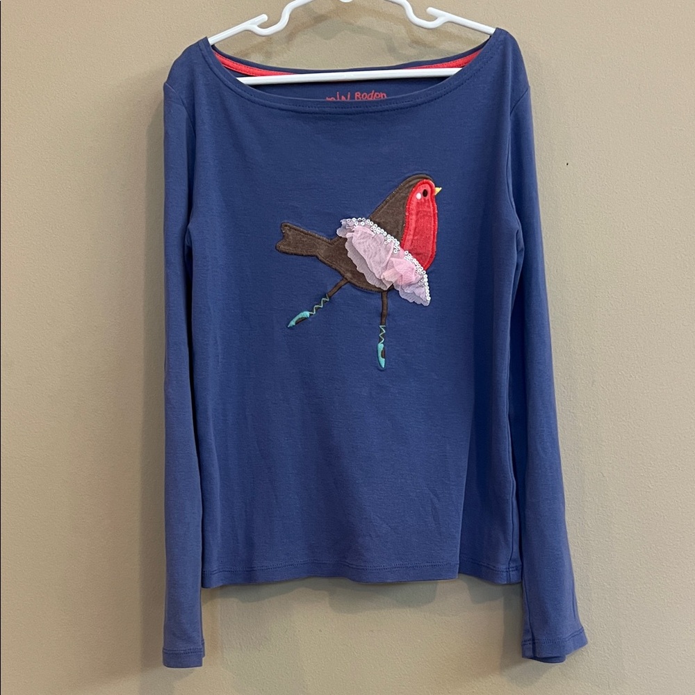 Mini Boden Blue Top with Bird Ballerina Appliqué